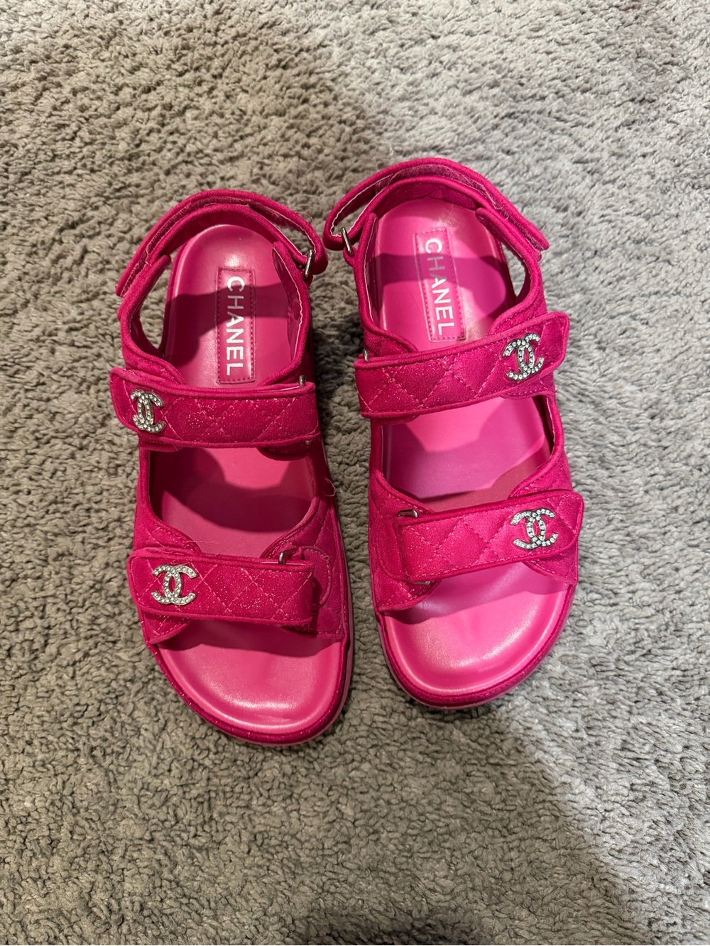 CHANEL Pink Quilted Sparkle Sandals Size 41